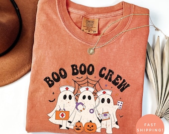 Comfort Colors® Boo Boo Crew Halloween Nurse Shirt, Cute Ghost Nurse Tee, Spooky Season Top, Nurse Life Gift, Funny Nursing Appreciation