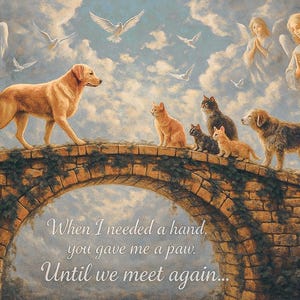 Retrato conmemorativo de mascota al atardecer - Descarga digital personalizada del Puente Arcoíris - Regalo para dueños de mascotas por la pérdida de un perro