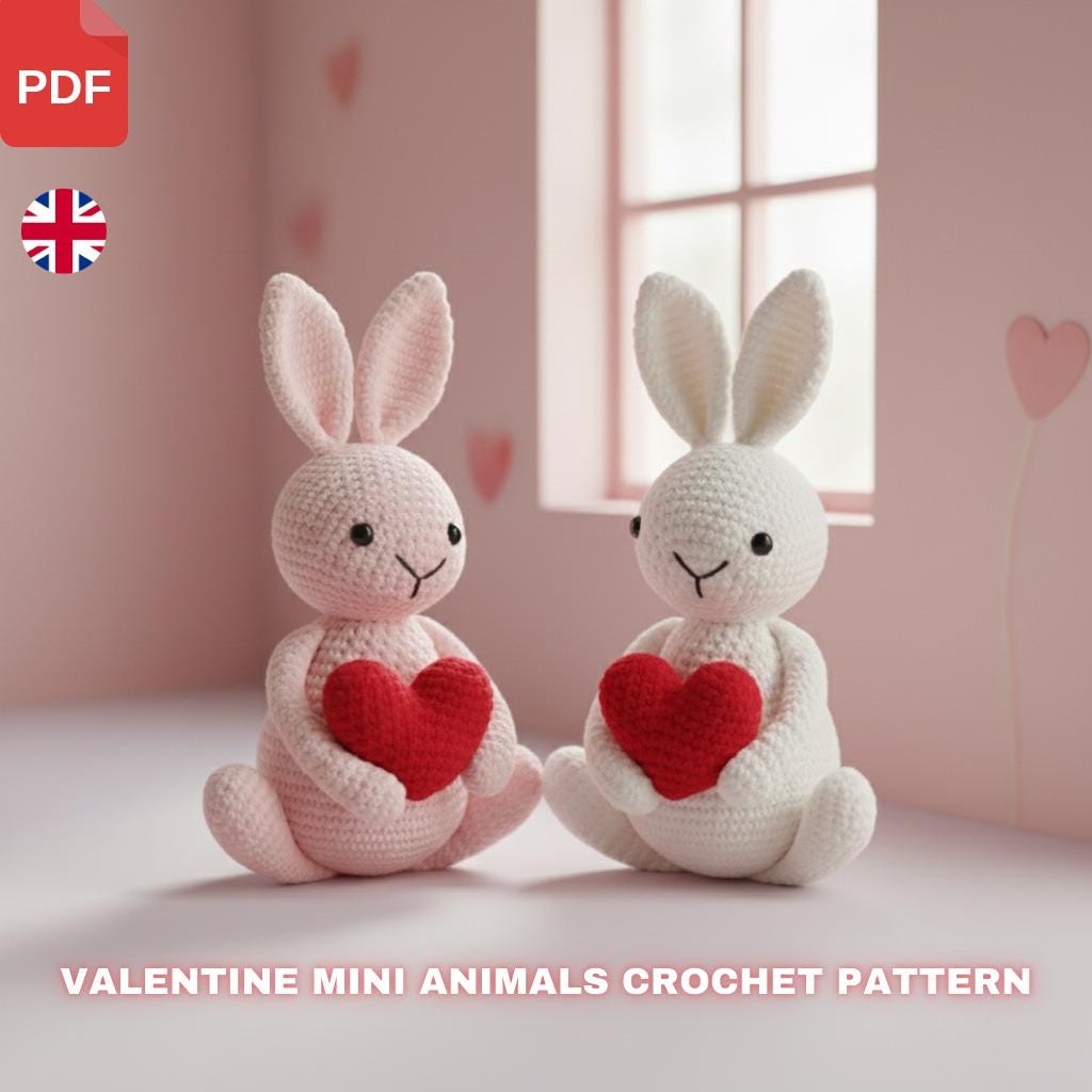 34 Crochet Rabbit Patterns with Baskets, Keychains, and Rattles 2 Rabbit Crochet Pattern Valentine Amigurumi Bunny Couple