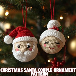 Santa & Mrs. Claus Crochet Ornament Pattern | Christmas Baubles (PDF)
