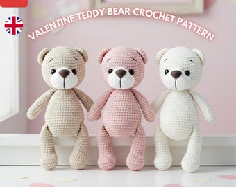 Valentine Teddy Bear Crochet Pattern | Amigurumi Love Bear PDF | Romantic Gift Toy | Beginner Crochet