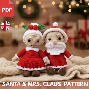 Mönster för amigurumidockor till jultomten och jultomten | PDF-handledning för virkad jul | Nybörjarvänlig
