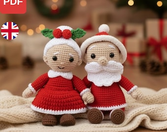 Patrón de muñecos amigurumi de Papá Noel y Mamá Noel / Tutorial PDF de ganchillo navideño / Apto para principiantes
