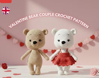 Valentine Bear Couple Crochet Pattern | Amigurumi Teddy PDF (Beginner Friendly)