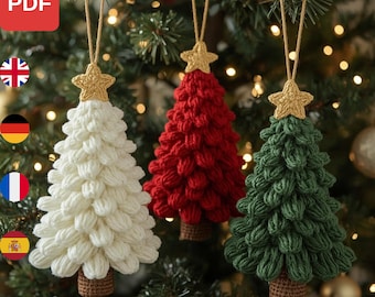 Crochet Christmas Tree Pattern PDF | Easy Amigurumi Holiday Decor | Ruffled Tree Ornament Set Tutorial