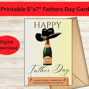 Tarjeta imprimible para el Día del Padre (13x18 cm) / Tarjeta digital de descarga instantánea para papá / Diseño divertido de sombrero de champán / Plegable (tamaño A4 y carta)