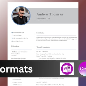 Modern Resume Template for Word & Canva – Professional CV Layout for Job Applications – Instant Download, Easy to Edit