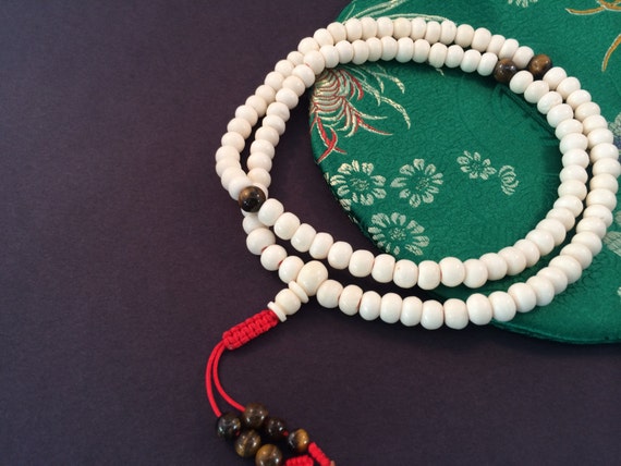Yak Bone 108 Bead Tibetan Mala with Tiger Eye Spacers