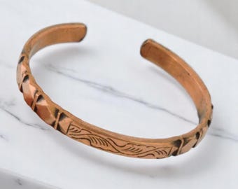 Diamond and Wave Copper Cuff Bracelet - Style 12