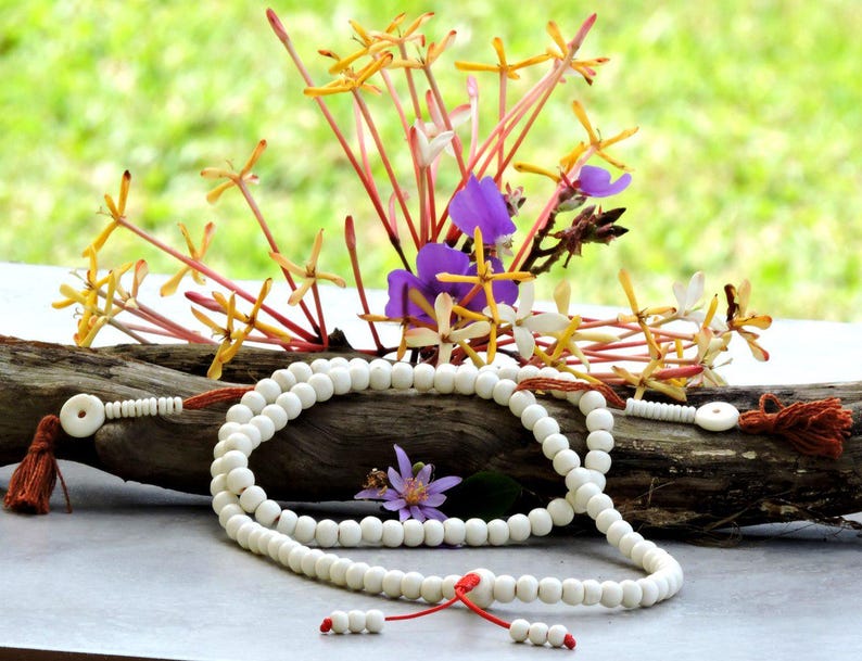 White Yak Bone Tibetan Mala: 108 Bead Prayer Beads image 8