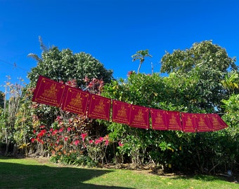 Large Handmade Guru Rinpoche Prayer Flags Solid Red Color