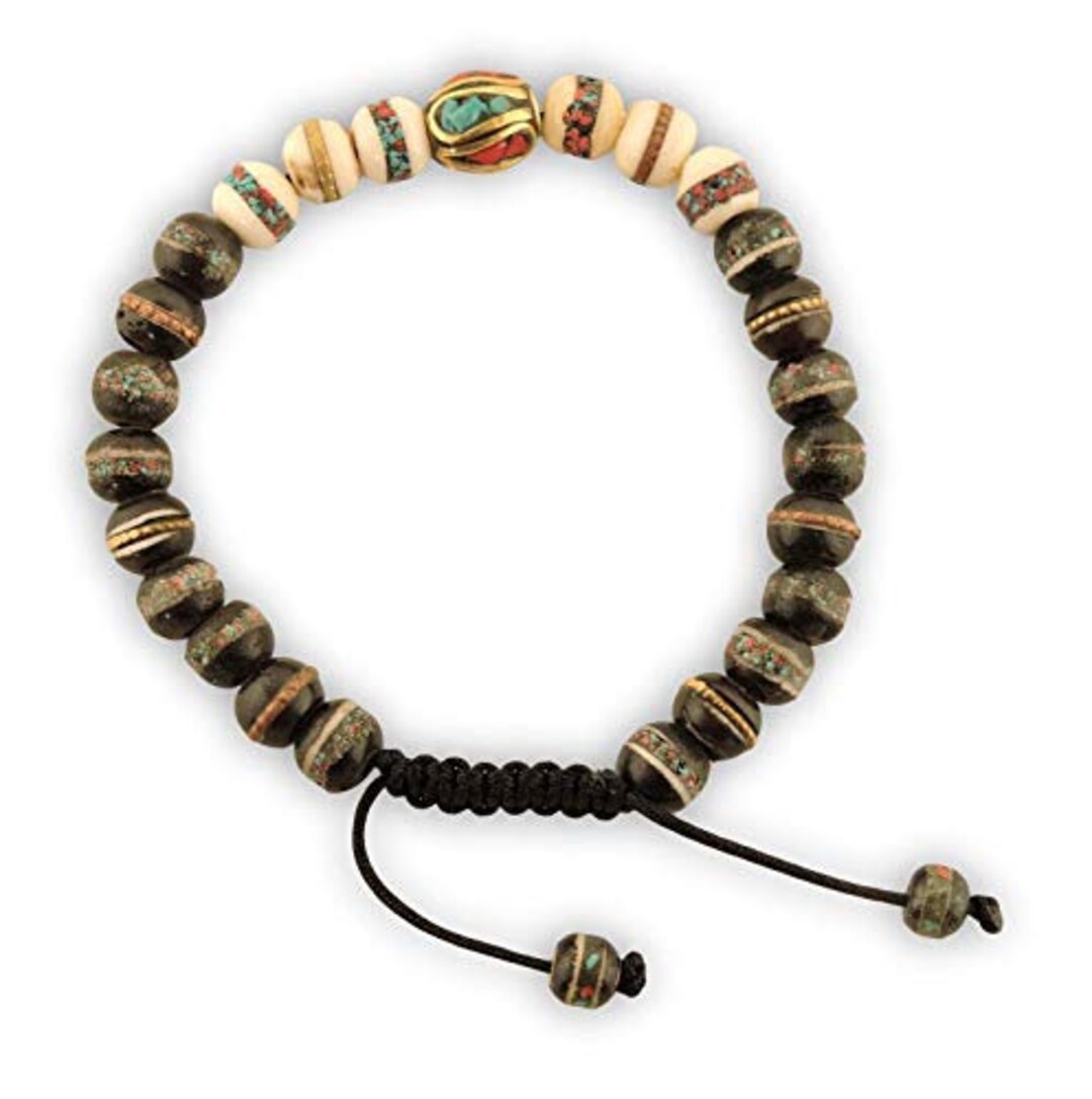Embedded Medicine Bracelet Healing Beads Adjustable Wrist Mala black