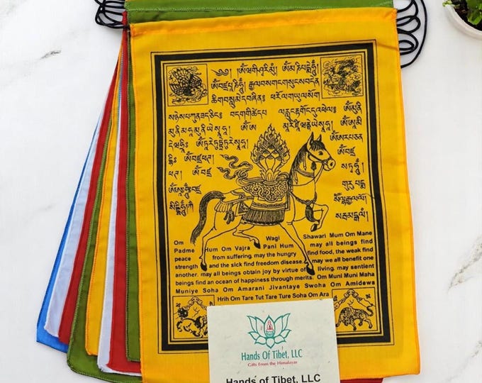 Handmade Tibetan Wind Horse Prayer Flags with English Translation - 9X12