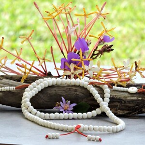 White Yak Bone Tibetan 108 Bead Mala 108 with Bone Counters