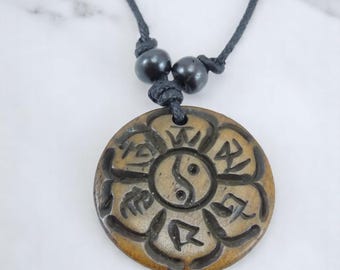 Handmade Tibetan Yak Bone Compassionate Buddha/Yin-Yang Symbol Pendant