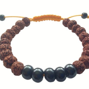 Rudraksha with Dark Yak Bone Wrist Mala Bracelet for Meditation