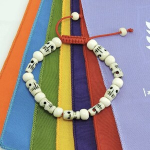 Carved Yak Bone Skull Wrist Mala/Bracelet for Meditation