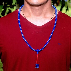 Tibetan Himalayan Yak Bone 108 Beads Embedded Necklace for Meditation (Blue)