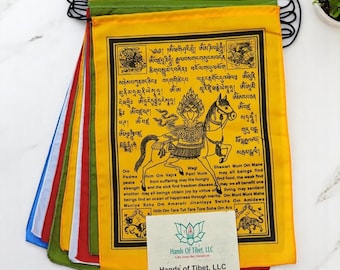 Handmade Tibetan Wind Horse Prayer Flags with English Translation - 9X12