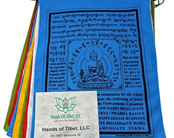 Handmade Large Medicine Buddha prayer flags Tibetan with English Translation (9"X12")