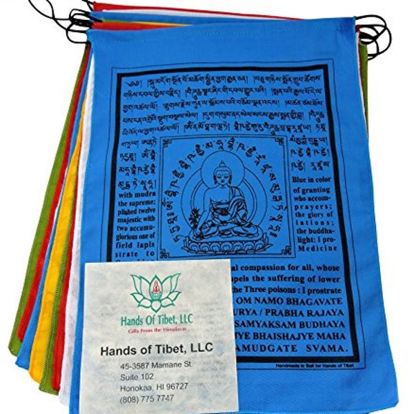 Handmade Large Medicine Buddha prayer flags Tibetan with English Translation (9"X12")