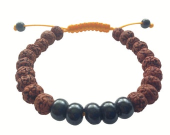 Rudraksha with Dark Yak Bone Wrist Mala Bracelet for Meditation