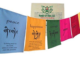 Hands Of Tibet Handmade Tibetan Affirmation Prayer Flags - Happiness, Courage, Love, Tranquility, Wisdom