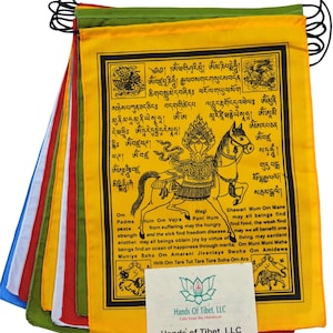 Handmade Tibetan Wind Horse Prayer Flags with English Translation - 9X12