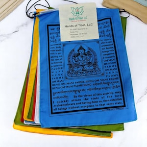 Handmade Buddha of Compassion Prayer Flags with English Translation (6x8)