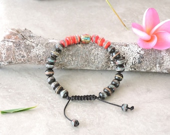 Tibetan Embedded Yak Bone Medicine Healing Wrist Mala for Meditation - Black/Red/Multi-Bead