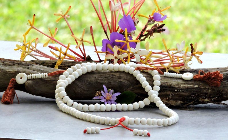White Yak Bone Tibetan Mala: 108 Bead Prayer Beads image 6