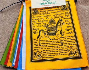 Handmade Tibetan Wind Horse Prayer Flags with English Translation - 6x8