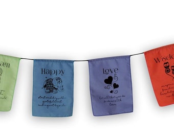 Handmade Believe, Dream, Happy, Love, Wisdom, Mindful Affirmation Prayer Flags