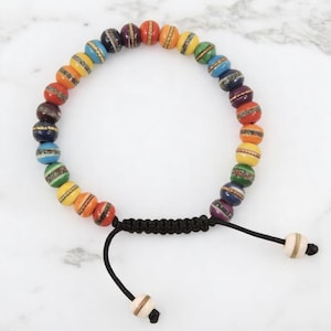 Healing Tibetan Wrist Mala Yoga Bracelet, Chakra Color Bone Beads, Energy Bracelet, Seven Chakras Jewelry, Meditation Gift
