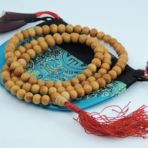 Wood Bead 108 Bead Mala with Red Tassel for Meditation