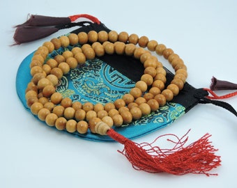 Wood Bead 108 Bead Mala with Red Tassel for Meditation