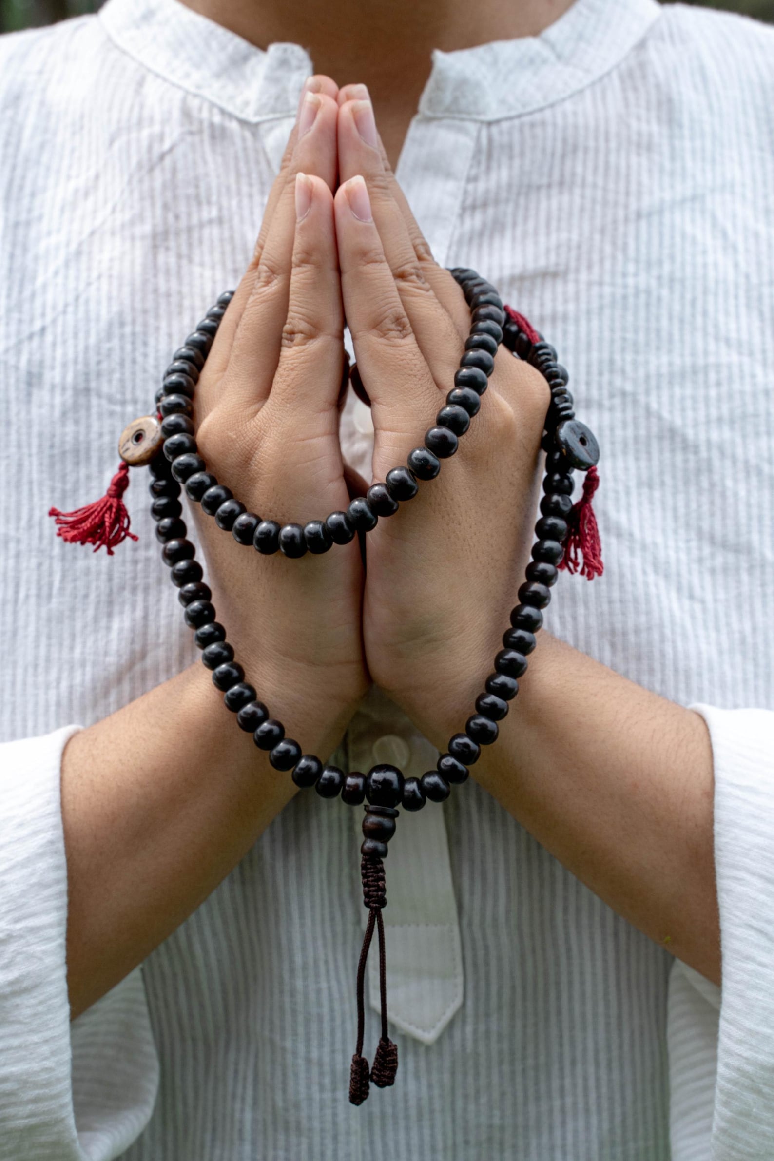 Dark Yak Bone Tibetan 108 Bead Mala for Meditation with Bone Counters