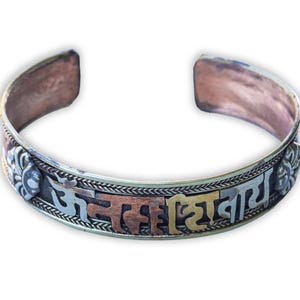 Authentic Om Namah Shivaya Bracelet | Handcrafted Three Metal Cuff | Tibetan Style Meditation Jewelry from Nepal