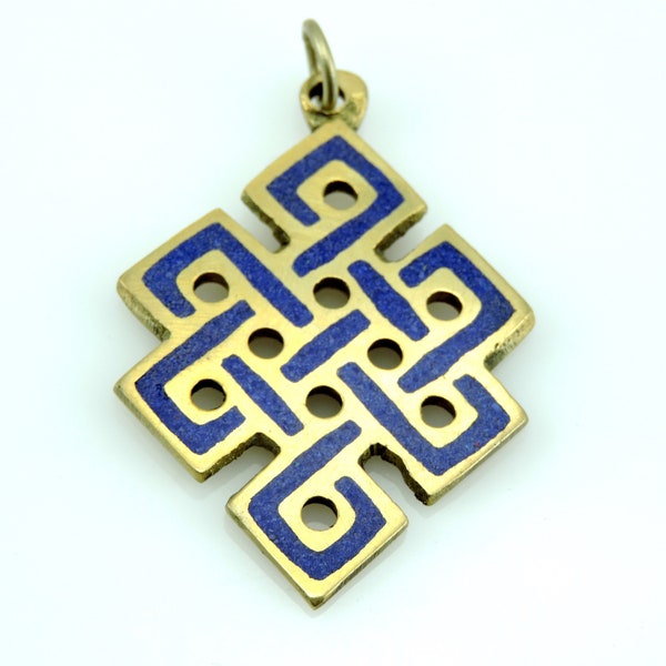 Handmade Lapis Tibetan Eternal Knot Pendant from Nepal