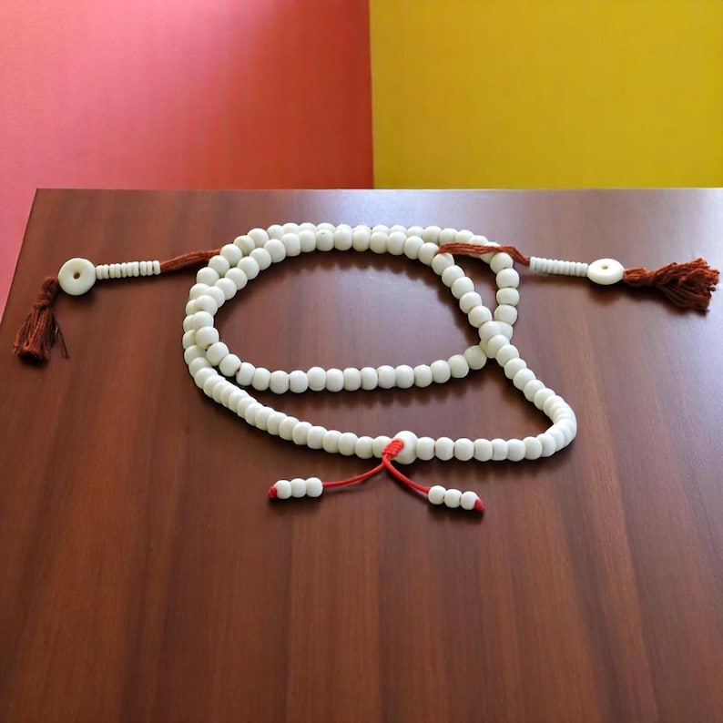 White Yak Bone Tibetan Mala: 108 Bead Prayer Beads image 9