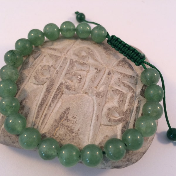 Green Jade Tibetan Wrist Mala Bracelet with Green String (free cloth mala pouch)