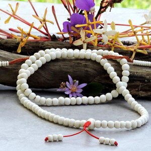 White Yak Bone Tibetan 108 Bead Mala 108 with Bone Counters