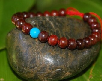 Rosewood and Turquoise Wrist Mala/Bracelet for Meditation