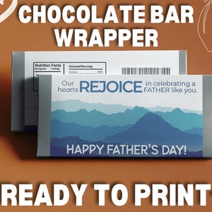 Carta per caramelle Mountain Design "Happy Father's Day" stampabile, regalo premuroso per papà, bomboniera a forma di tavoletta di cioccolato, download immediato
