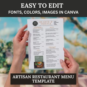 Plantilla de menú de restaurante artesanal moderno de dos páginas: editable en Canva / descarga digital