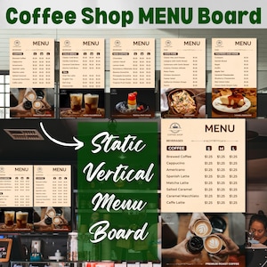 Painel de cardápio de TV digital para cafés, tela de retrato, modelo de cardápio editável, sinalização personalizável, perfeito para restaurantes e bares, cafeterias