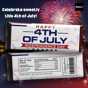 4th of July Candy Bar Wrapper – Patriotic Red White and Blue Chocolate Label – Independence Day Party Favor – Instant Download – Ready2Print