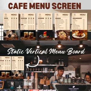 Static Vertical Digital TV Menu Board for Cafes, MenuTV Screen, Editable Menu Template, Customizable Signage, Perfect for Restaurants & Bars