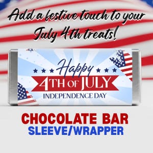Ready to Print 4th of July Candy Bar Wrapper – Patriotic Red White and Blue Chocolate Label – Independence Day Party Favor Instant Download