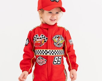 Costume da auto da corsa personalizzato per il compleanno dei bambini - Completo da corsa per bambini, tuta da pilota per bambini, costume da pilota per neonati, compleanno a tema auto da corsa